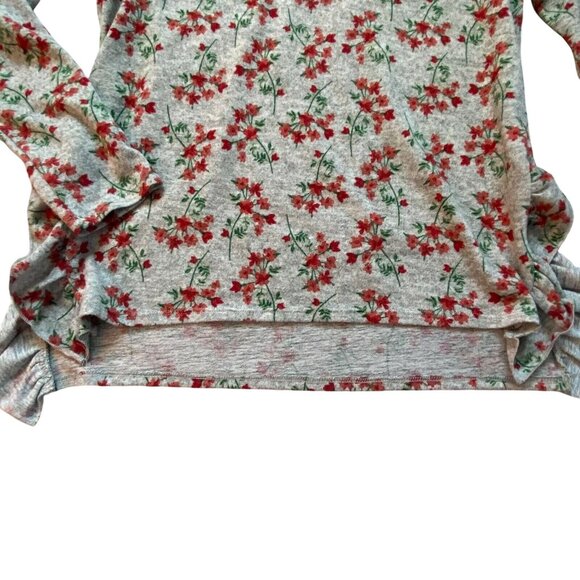 Jeanne Pierre Womens Floral Ruffle Detail Blouse-Gray/Red-Size Small-GUC - Picture 2 of 6